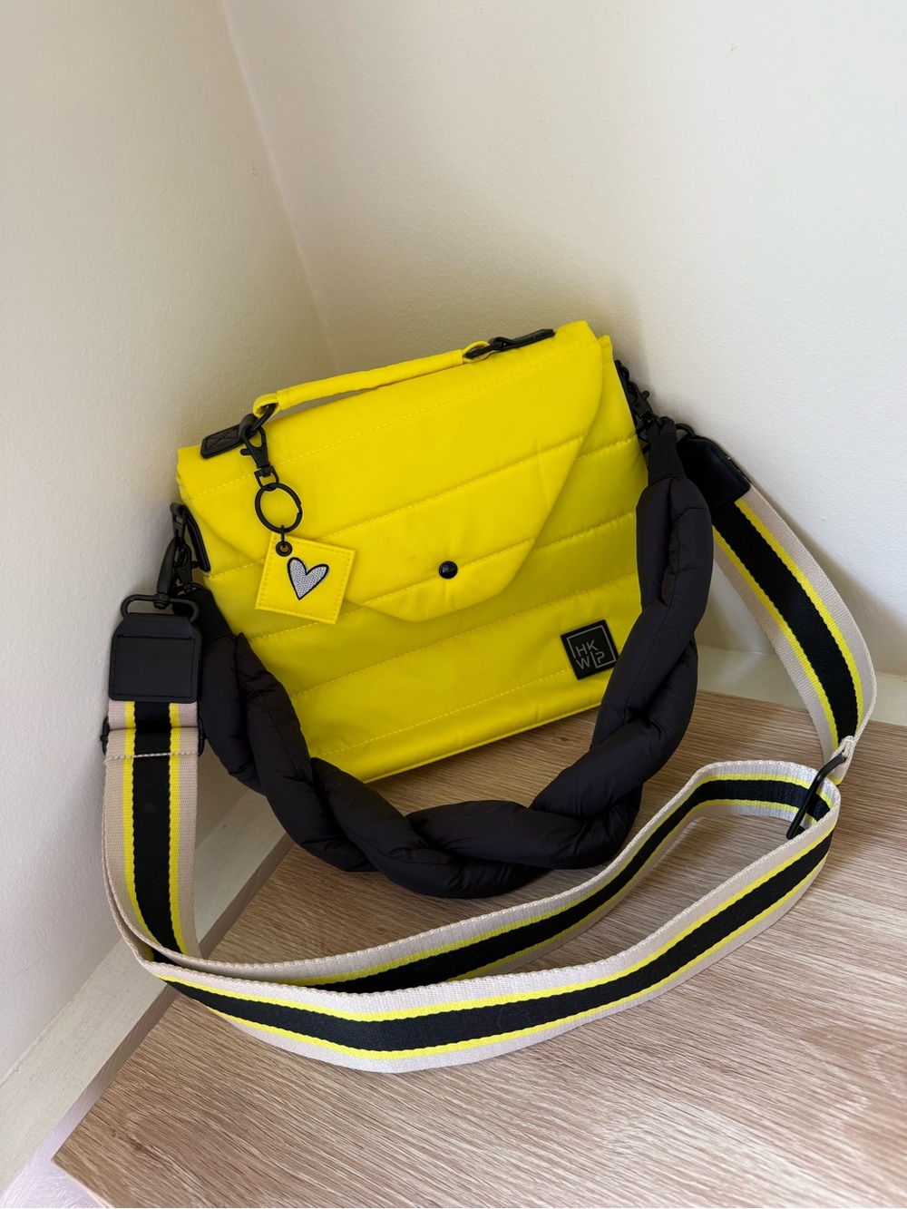 IHKWIP Yellow Quilted Messenger Bag with Black Accents AND Two Strap Options